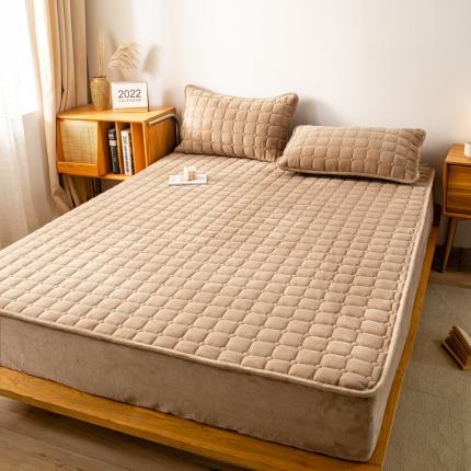 91家纺网 家纺一手货源 找家纺 昊川 2024直播爆款加厚200g牛奶绒夹棉床笠 卡其