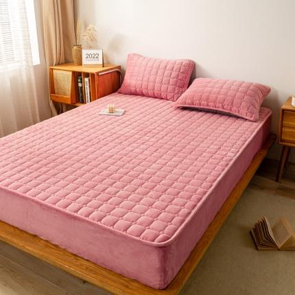 91家纺网 家纺一手货源 找家纺 昊川 2024直播爆款加厚200g牛奶绒夹棉床笠 豆沙