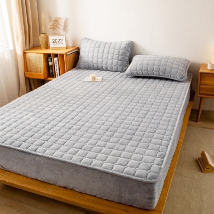 91家纺网 家纺一手货源 找家纺 昊川 2024直播爆款加厚200g牛奶绒夹棉床笠 高级灰