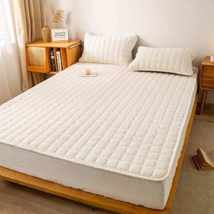 91家纺网 家纺一手货源 找家纺 昊川 2024直播爆款加厚200g牛奶绒夹棉床笠 米白