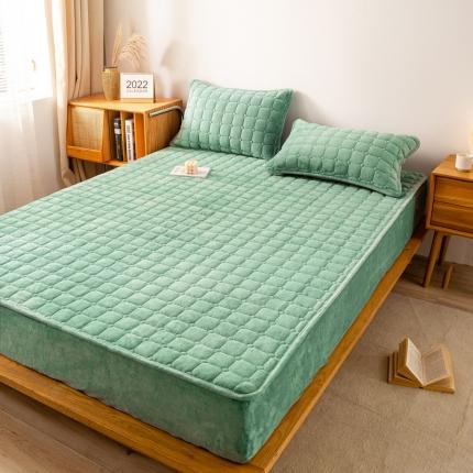 91家纺网 家纺一手货源 找家纺 昊川 2024直播爆款加厚200g牛奶绒夹棉床笠 豆绿