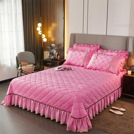 91家纺网 家纺一手货源 找家纺 十个点家纺 2024新款刺绣水晶绒床盖三件套 粉色