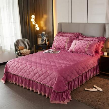 十个点家纺 2024新款刺绣水晶绒床盖三件套 豆沙