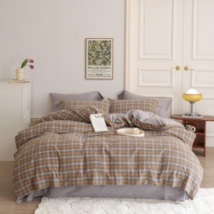 91家纺网 家纺一手货源 找家纺 (总)榻尚 2023新款经典田园格子纯棉色织水洗棉四件套系列