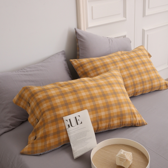 91家纺网 家纺一手货源 找家纺 榻尚 新款经典田园格子纯棉色织水洗棉四件套系列秋伊（黄格）