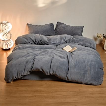 新款加厚牛奶绒四件套 暗夜灰