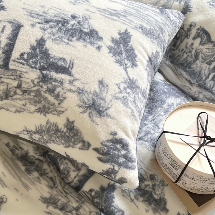 91家纺网 家纺一手货源 找家纺 六巷胡同 2022新款赫本复古油画风200g牛奶绒四件套 巴赫庄园-深灰