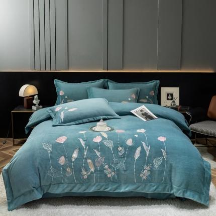 91家纺网 家纺一手货源 找家纺 （总）塔塔  2025新款高克重牛奶绒刺绣四件套