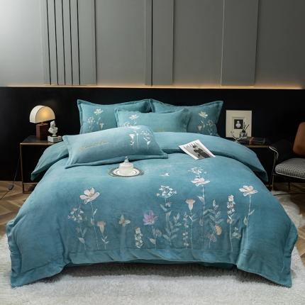 91家纺网 家纺一手货源 找家纺 （总）塔塔  2025新款高克重牛奶绒刺绣四件套