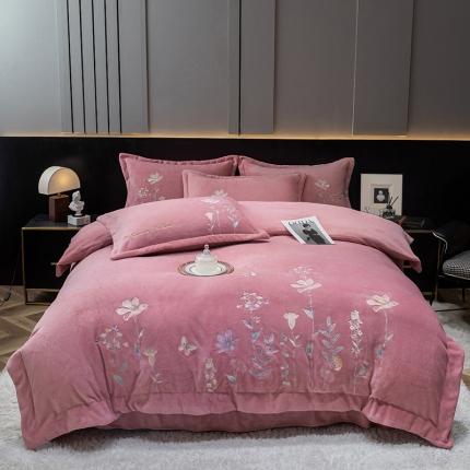 91家纺网 家纺一手货源 找家纺 （总）塔塔  2025新款高克重牛奶绒刺绣四件套