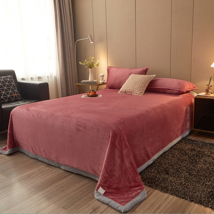 91家纺网 家纺一手货源 找家纺 雅萱 2024新款菠萝格牛奶绒包边毛毯 豆沙