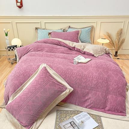 91家纺网 家纺一手货源 找家纺 （总）慕尚 2022新款高克重纯色牛奶绒剪花雕花四件套