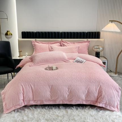 91家纺网 家纺一手货源 找家纺 （总）慕尚 2022新款高克重纯色牛奶绒剪花雕花四件套