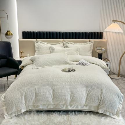 91家纺网 家纺一手货源 找家纺 （总）慕尚 2022新款高克重纯色牛奶绒剪花雕花四件套