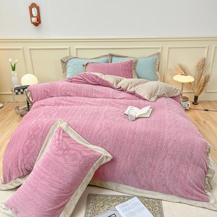 91家纺网 家纺一手货源 找家纺 （总）慕尚 2022新款高克重纯色牛奶绒剪花雕花四件套