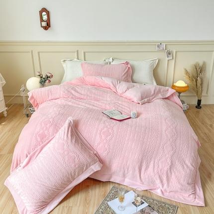 91家纺网 家纺一手货源 找家纺 （总）慕尚 2022新款高克重纯色牛奶绒剪花雕花四件套