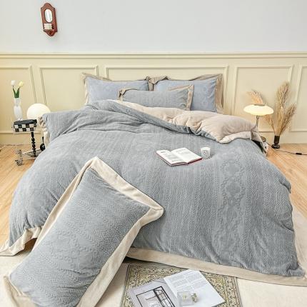 91家纺网 家纺一手货源 找家纺 （总）慕尚 2022新款高克重纯色牛奶绒剪花雕花四件套