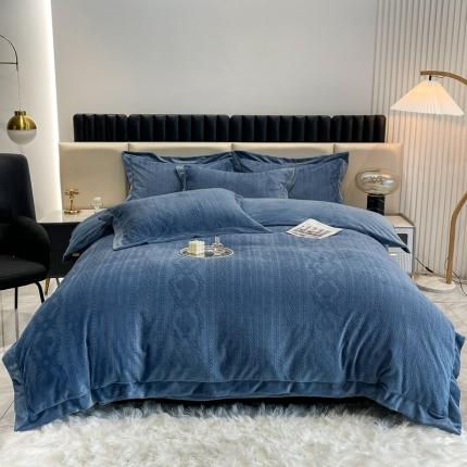 91家纺网 家纺一手货源 找家纺 （总）慕尚 2022新款高克重纯色牛奶绒剪花雕花四件套