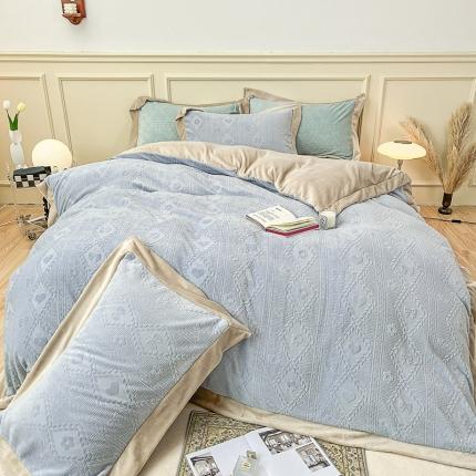 91家纺网 家纺一手货源 找家纺 （总）慕尚 2022新款高克重纯色牛奶绒剪花雕花四件套