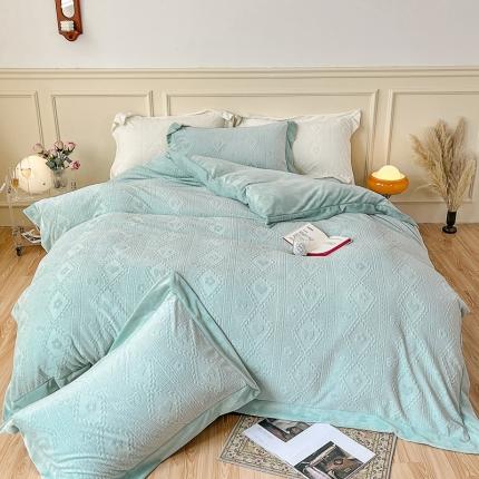 91家纺网 家纺一手货源 找家纺 （总）慕尚 2022新款高克重纯色牛奶绒剪花雕花四件套