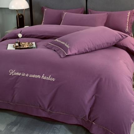 91家纺网 家纺一手货源 找家纺 （总）拼社家纺活性纯色纯棉刺绣全棉磨毛四件套-逸系列