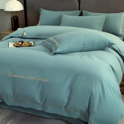 91家纺网 家纺一手货源 找家纺 （总）拼社家纺活性纯色纯棉刺绣全棉磨毛四件套-逸系列