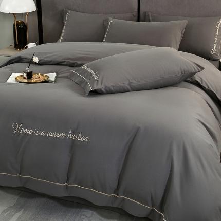 91家纺网 家纺一手货源 找家纺 拼社家纺活性纯色纯棉刺绣全棉磨毛四件套-逸系列帝王灰