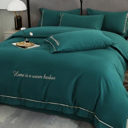 91家纺网 家纺一手货源 找家纺 拼社家纺活性纯色纯棉刺绣全棉磨毛四件套-逸系列翡翠绿
