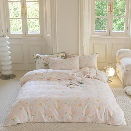 91家纺网 家纺一手货源 找家纺 洋铭区 2022新款双层纱四件套 粉色小花