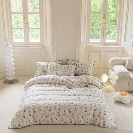 91家纺网 家纺一手货源 找家纺 洋铭区 2022新款双层纱四件套 可可兔