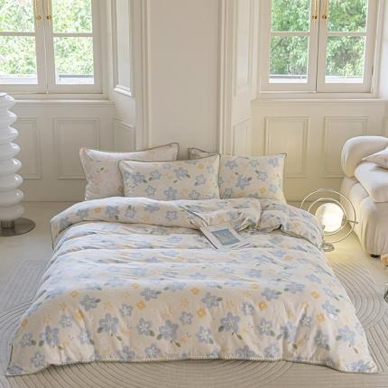 91家纺网 家纺一手货源 找家纺 洋铭区 2022新款双层纱四件套 兰花朵朵