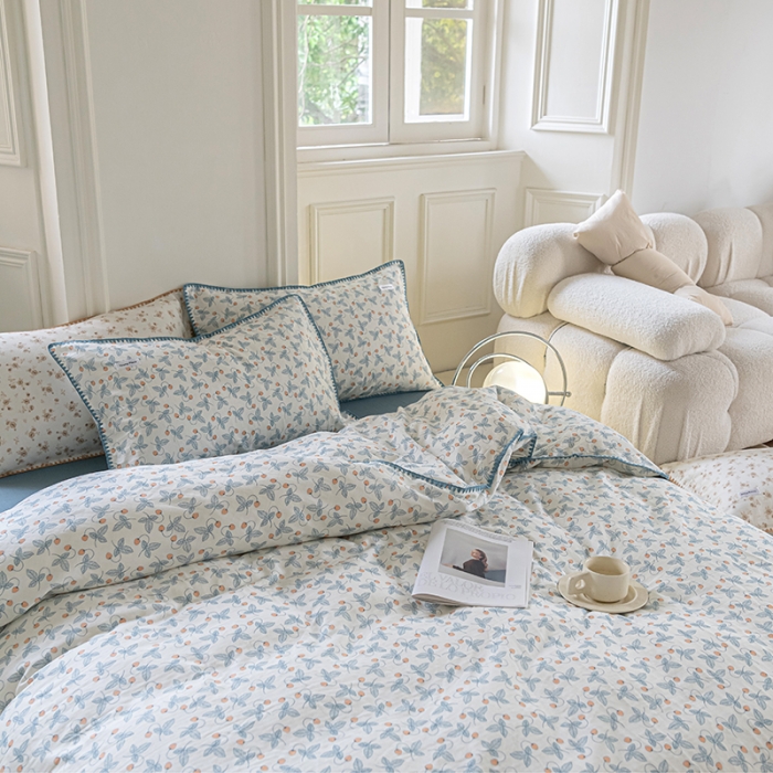 91家纺网 家纺一手货源 找家纺 洋铭区 2022新款双层纱四件套 草莓花花