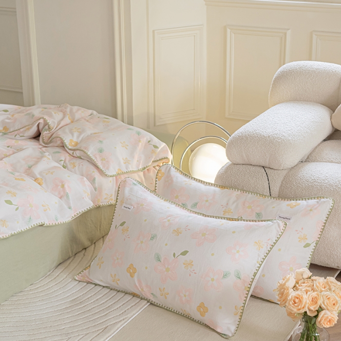 91家纺网 家纺一手货源 找家纺 洋铭区 2022新款双层纱四件套 粉色小花