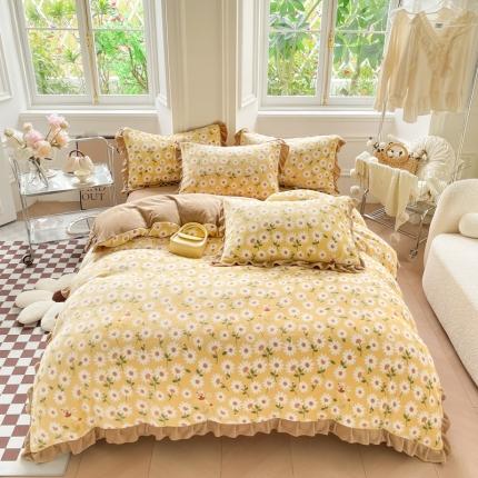 91家纺网 家纺一手货源 找家纺 （总）懒猫  2022新款韩版牛奶绒花边款四件套