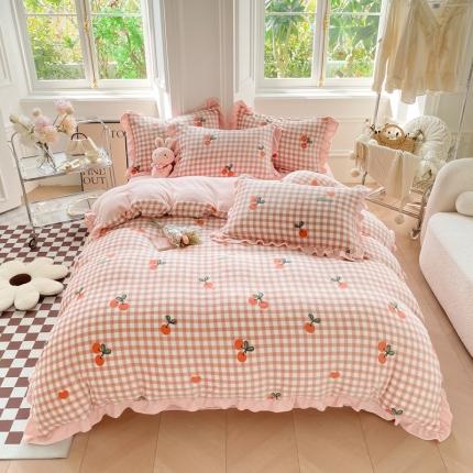 91家纺网 家纺一手货源 找家纺 （总）懒猫  2022新款韩版牛奶绒花边款四件套