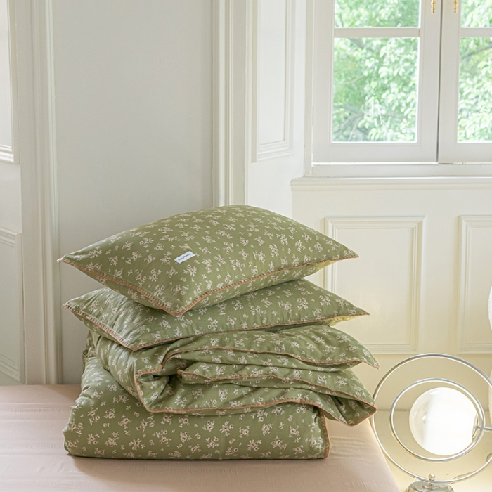 91家纺网 家纺一手货源 找家纺 洋铭区 2022新款双层纱四件套 复古小碎花绿