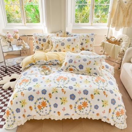 91家纺网 家纺一手货源 找家纺 （总）懒猫  2022新款韩版牛奶绒花边款四件套