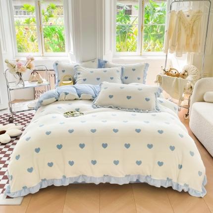 91家纺网 家纺一手货源 找家纺 （总）懒猫  2022新款韩版牛奶绒花边款四件套