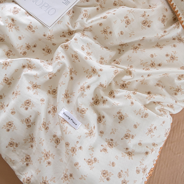 91家纺网 家纺一手货源 找家纺 洋铭区 2022新款双层纱四件套 复古小碎花杏