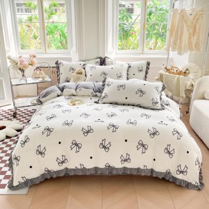 91家纺网 家纺一手货源 找家纺 （总）懒猫  2022新款韩版牛奶绒花边款四件套