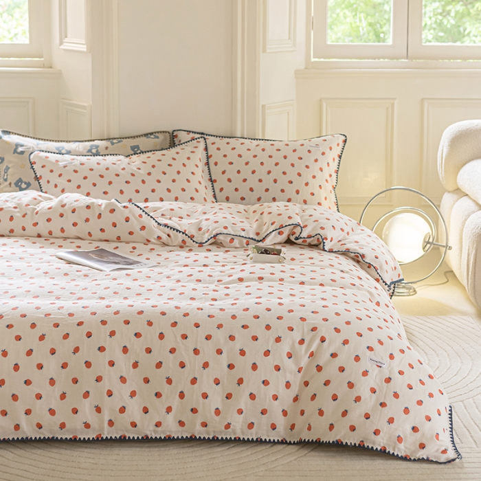 91家纺网 家纺一手货源 找家纺 洋铭区 2022新款双层纱四件套 红红草莓