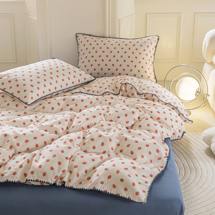 91家纺网 家纺一手货源 找家纺 洋铭区 2022新款双层纱四件套 红红草莓