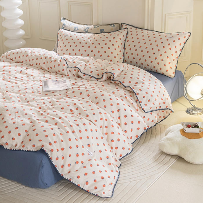 91家纺网 家纺一手货源 找家纺 洋铭区 2022新款双层纱四件套 红红草莓