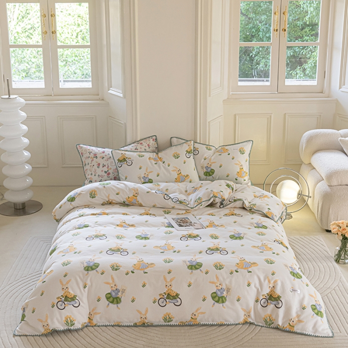 91家纺网 家纺一手货源 找家纺 洋铭区 2022新款双层纱四件套 花花兔