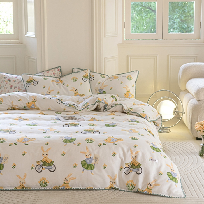 91家纺网 家纺一手货源 找家纺 洋铭区 2022新款双层纱四件套 花花兔