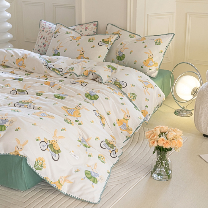 91家纺网 家纺一手货源 找家纺 洋铭区 2022新款双层纱四件套 花花兔