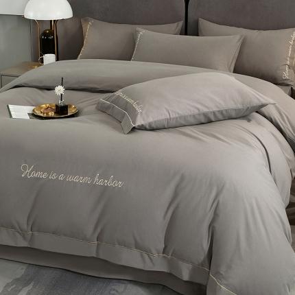 91家纺网 家纺一手货源 找家纺 拼社家纺活性纯色纯棉刺绣全棉磨毛四件套-逸系列至尊灰