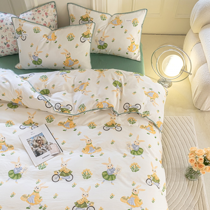 91家纺网 家纺一手货源 找家纺 洋铭区 2022新款双层纱四件套 花花兔