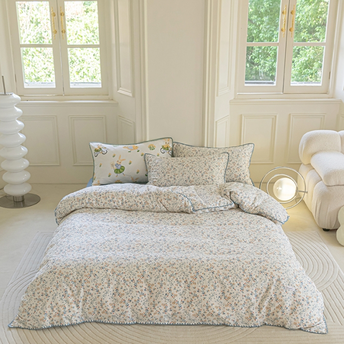 91家纺网 家纺一手货源 找家纺 洋铭区 2022新款双层纱四件套 花开朵朵