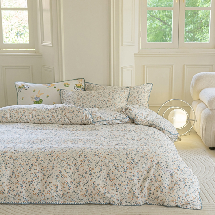 91家纺网 家纺一手货源 找家纺 洋铭区 2022新款双层纱四件套 花开朵朵